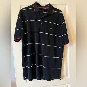 Izod Black Polo Shirt with White Stripes and Red Trim
